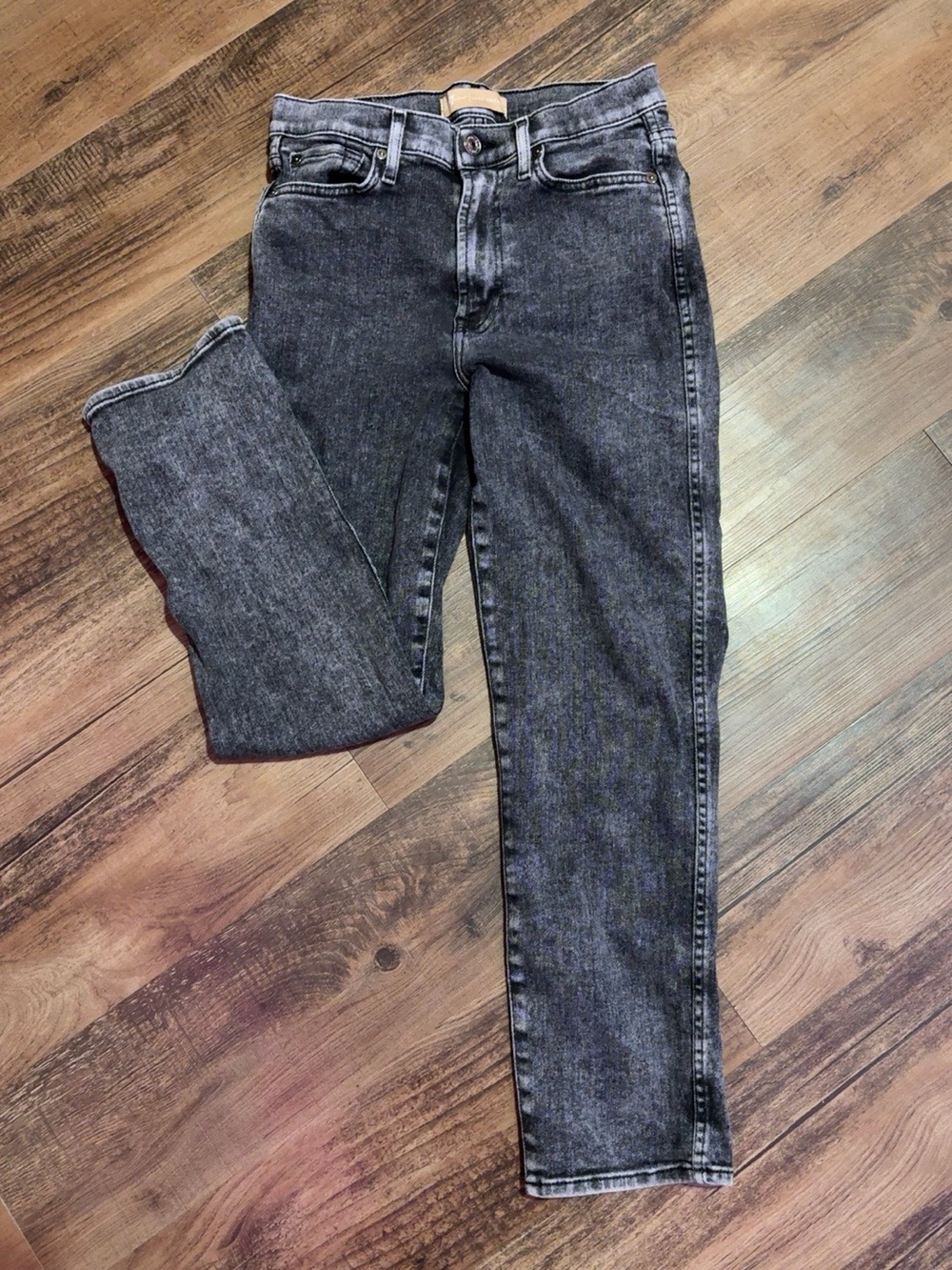 7 For All Mankind Women's Black Gray Acid-Wash Straight Leg Jeans